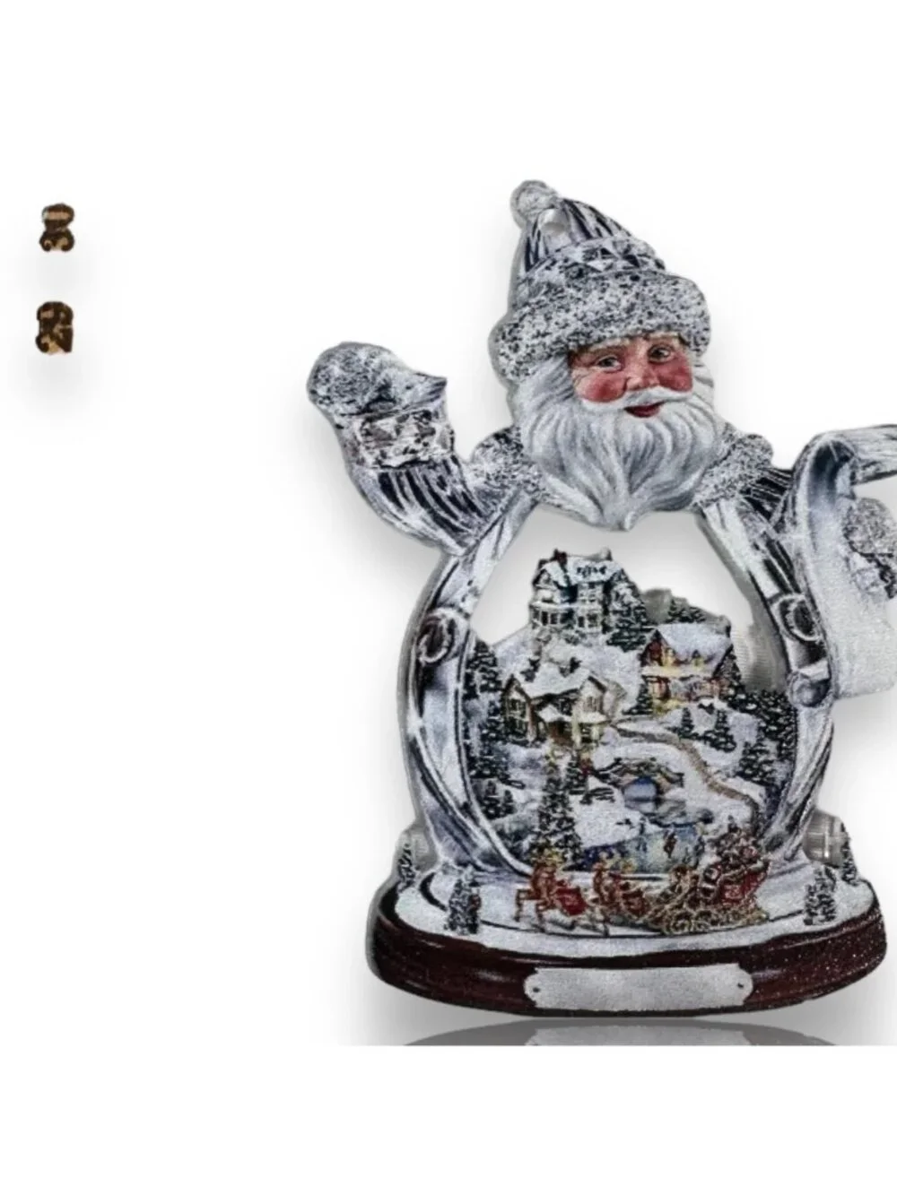 Santa Claus Scene Christmas Ornament With Snowy Village & Sleigh Ride - Festive